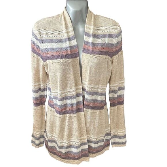 Lety & Me Women's Striped Crochet Knit Cardigan Multicolor Size M - Picture 1 of 6